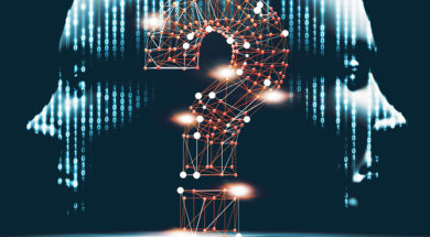 Question mark and concept of science and technology. Questions and answers on the Internet.