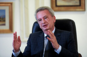 FILE PHOTO: Lebanon’s Central Bank Governor Riad Salameh speaks during an interview in Beirut
