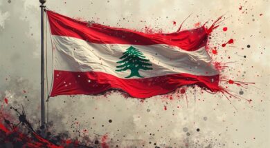 thumb2-lebanon-flag-on-the-flagpole-4k-paint-splashes-lebanon-grunge-flag-grunge-background